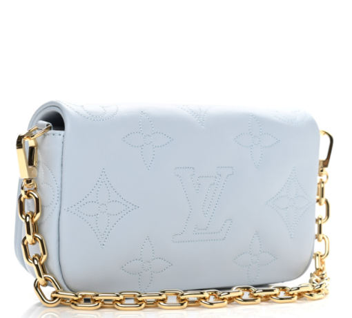 LOUIS VUITTON Calfskin Bubblegram Wallet On Strap Ice Blue - Image 2