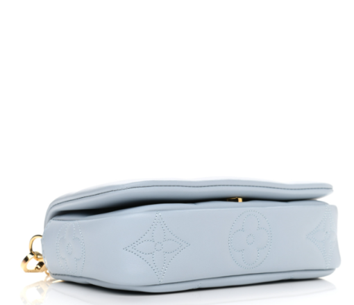 LOUIS VUITTON Calfskin Bubblegram Wallet On Strap Ice Blue - Image 3