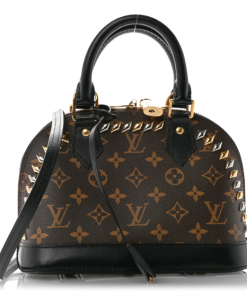 LOUIS VUITTON Studded Alma BB Monogram Macassar Canvas Brown Bag
