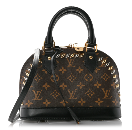 LOUIS VUITTON Studded Alma BB Monogram Macassar Canvas Brown Bag