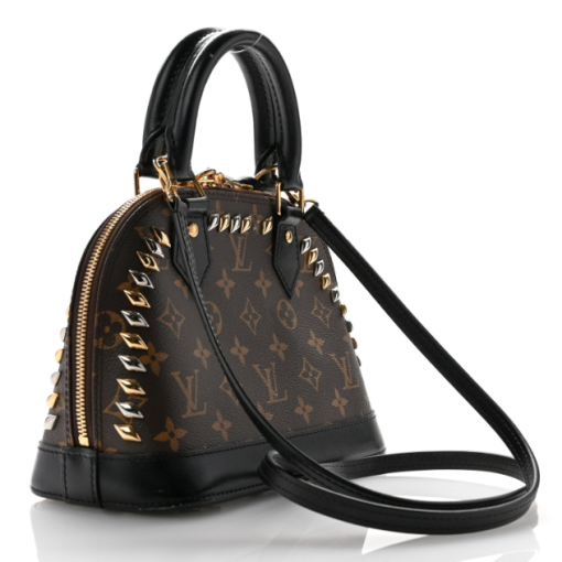 LOUIS VUITTON Studded Alma BB Monogram Macassar Canvas Brown Bag - Image 3