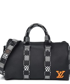 LOUIS VUITTON Calfskin Damier Distorted Keepall XS Black