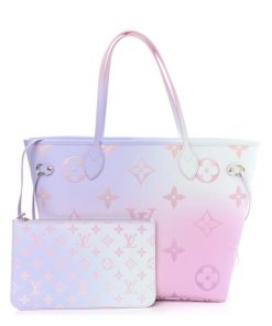 Louis Vuitton Neverfull Bag MM Blue Pink Canvas Monogram Suhali