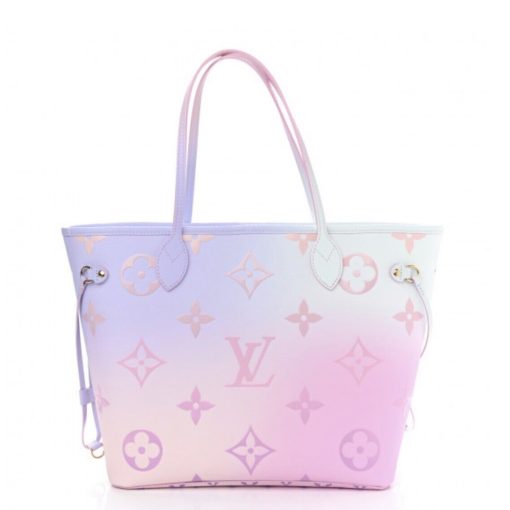 Louis Vuitton Neverfull Bag MM Blue Pink Canvas Monogram Suhali - Image 2