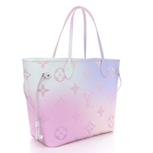 Louis Vuitton Neverfull Bag MM Blue Pink Canvas Monogram Suhali - Image 3