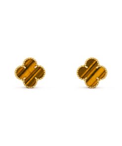 Van Cleef & Arpels Inspired Vintage Tiger Eye Alhambra earrings
