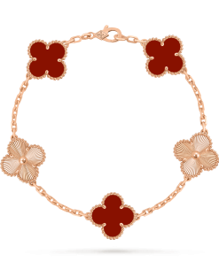 Van Cleef & Arpels Inspired Carnelian Alhambra bracelet 5 motifs