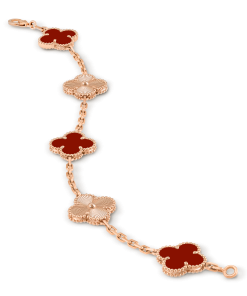 Van Cleef & Arpels Inspired Carnelian Alhambra bracelet 5 motifs