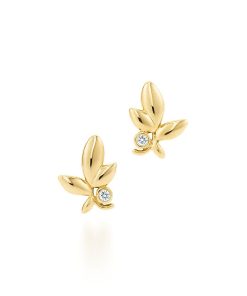 Tiffany Inspired Picasso Olive Leaf earrings in 18k gold with diamonds