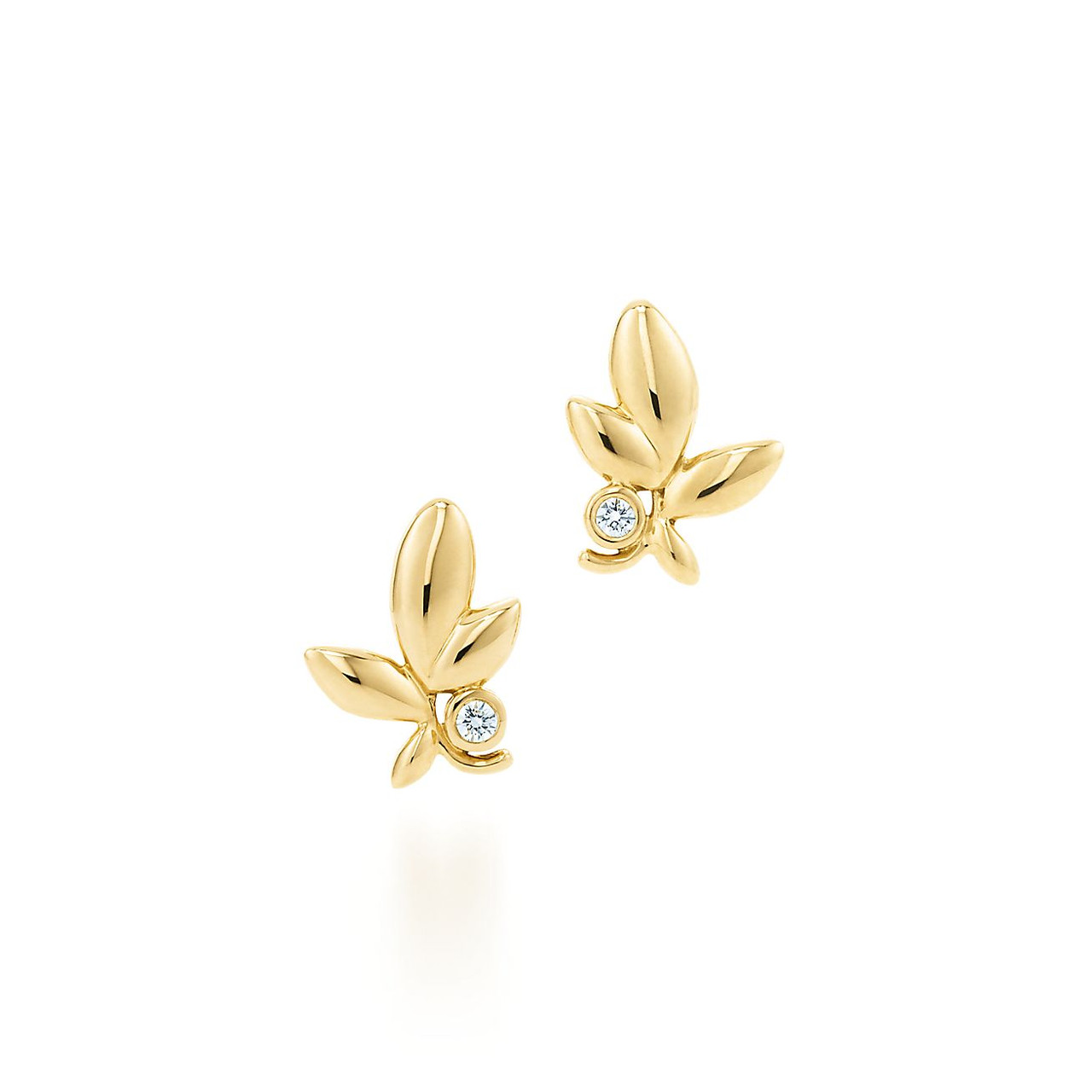 Tiffany Inspired Picasso Olive Leaf earrings in 18k gold with diamonds
