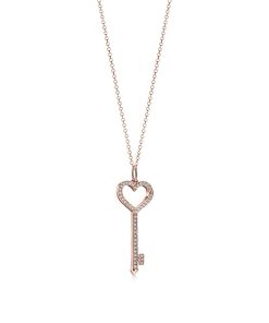 Tiffany Inspired Tiffany Keys Heart Key in Rose Gold with Diamonds Small