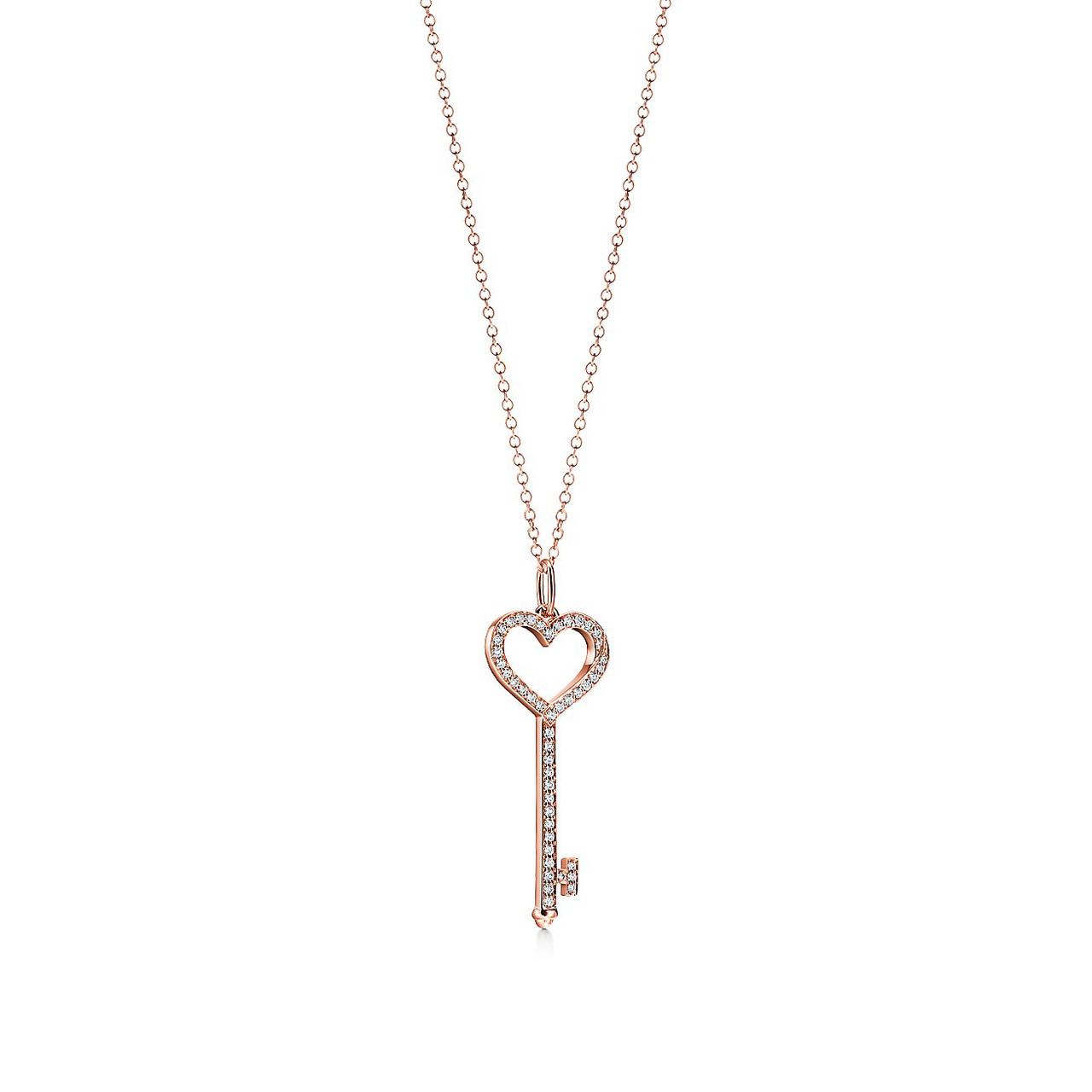Tiffany Inspired Tiffany Keys Heart Key in Rose Gold with Diamonds Small