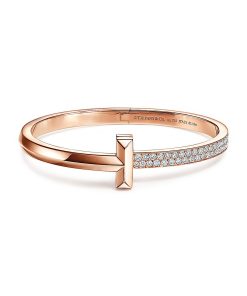 Tiffany Inspired Tiffany T T1 Wide Diamond Hinged Bangle in Rose Gold