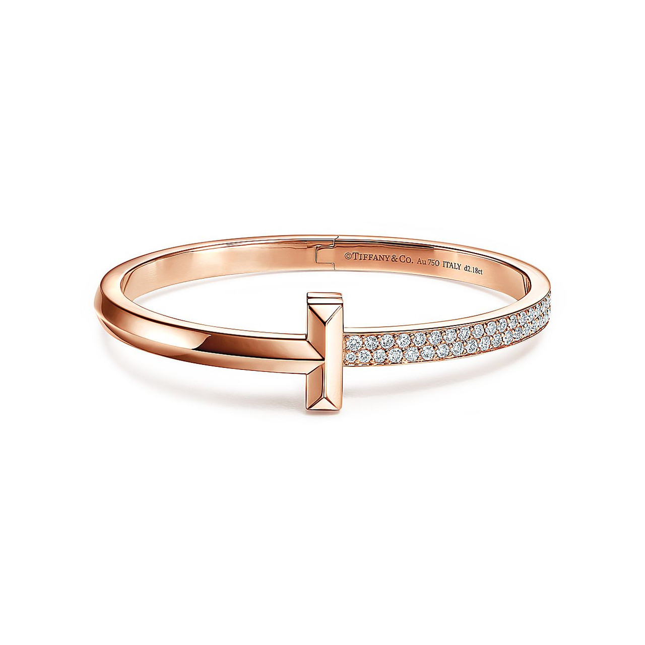 Tiffany Inspired Tiffany T T1 Wide Diamond Hinged Bangle in Rose Gold