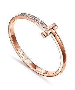 Tiffany Inspired Tiffany T T1 Wide Diamond Hinged Bangle in Rose Gold