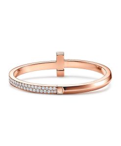 Tiffany Inspired Tiffany T T1 Wide Diamond Hinged Bangle in Rose Gold
