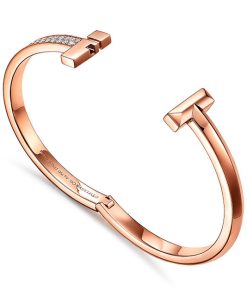 Tiffany Inspired Tiffany T T1 Wide Diamond Hinged Bangle in Rose Gold