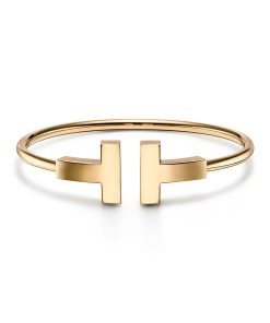 Tiffany Inspired Tiffany T Wide Wire Bracelet in Yellow Gold